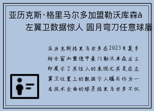亚历克斯·格里马尔多加盟勒沃库森后左翼卫数据惊人 圆月弯刀任意球屡次救主 亚历克斯·格里马尔多加盟勒沃库森后左翼卫数据惊人 圆月弯刀任意球屡次救主
